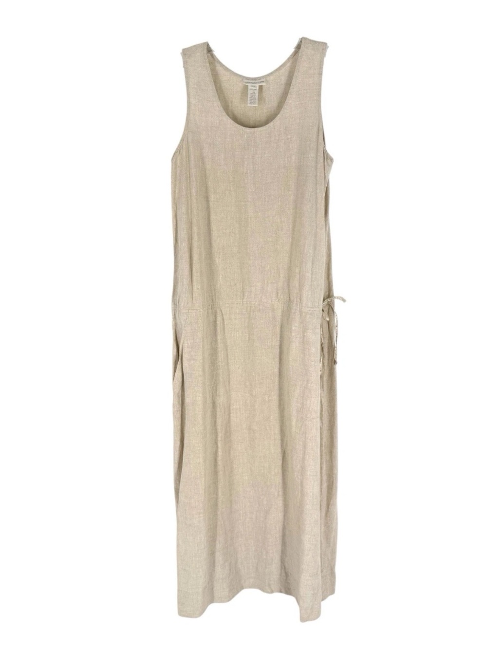 Jones New York Linen Maxi Dress Womens Size 12 Beige Sleeveless Jumper Modest